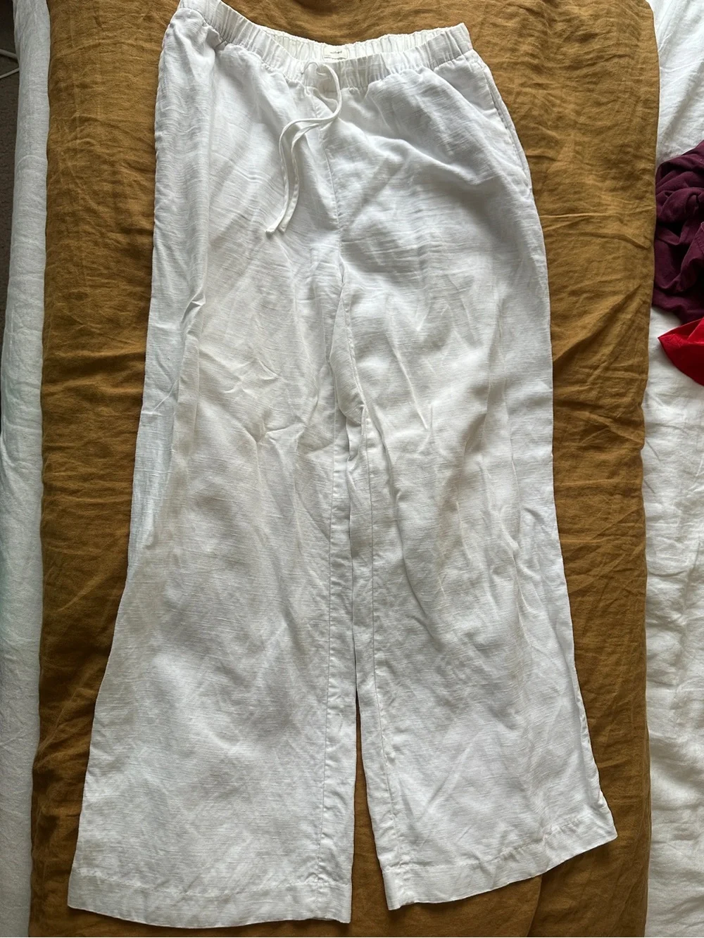 Aritzia Wilfred Lodge White Linen Drawstring Wide-Leg Pants - Picture 1 of 7